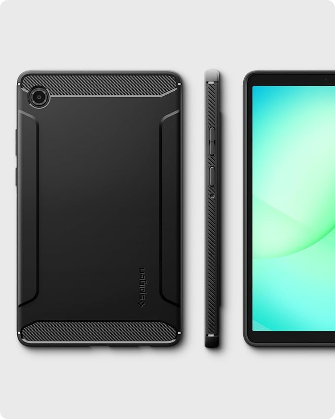 Spigen for Galaxy Tab A11+ Plus Case (2025) Rugged Armor Slim Protective Case with Carbon Fiber Design and Air Cushion Technology Matte Black