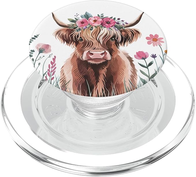 Baby Highland Cow Floral - Adorable Watercolor Farm Art PopSockets Adhesive PopGrip