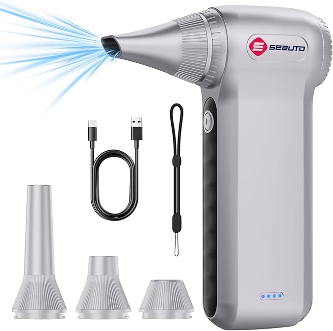 Compressed Air Duster, Ergonomic Design 250,000 RPM Compressed Canned Air Alternative, 3-Gear Powerful Blower for Computer Keyboard, PC Cleaning,Appliance,Car,Home and Outdoor