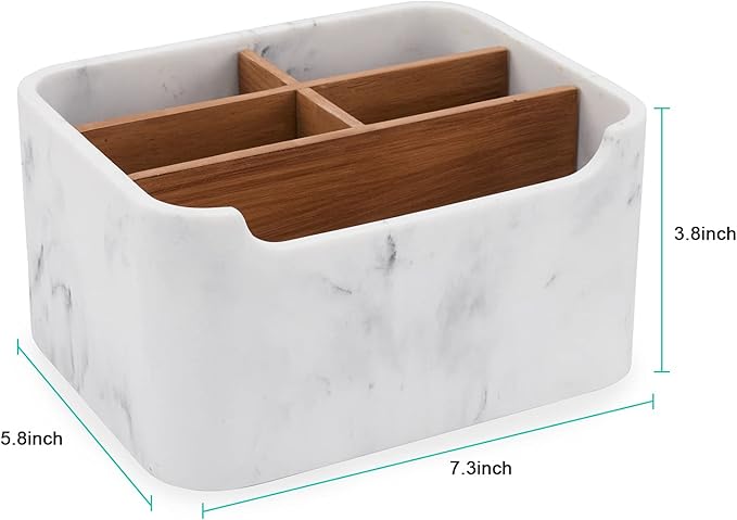 Desk Organizer, Marble Remote Holder for Table, Modern Office Controller Pen Phone Holder Organizer, Stylish Caddy and Storage Accessories for Bedside Nightstand Desktop Coffee Table
