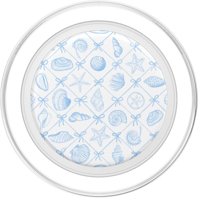 Preppy Coastal Seashells Starfish &amp Bows in Light Blue PopSockets PopGrip for MagSafe
