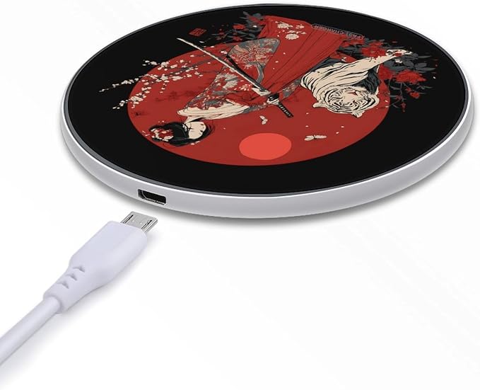 Japanese Geisha and Tiger Wireless Charger Portable Charging Pad | LightweightAll Smartphone
