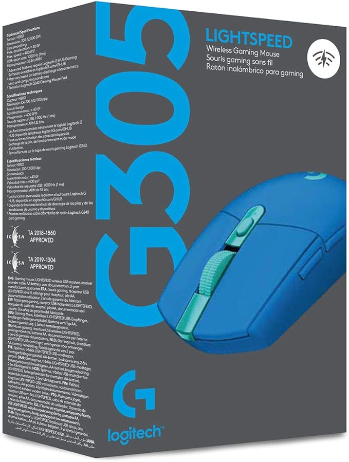 Logitech G305 Lightspeed Wireless Gaming Mouse, Hero Sensor, 12,000 DPI, Lightweight, 6 Programmable Buttons, 250h Battery, On-Board Memory, Compatible with PC, Mac - Blue