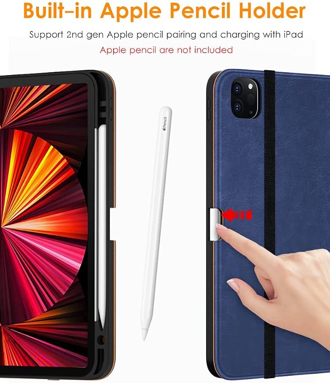 DTTO Case for iPad Pro 11 Inch 4th / 3rd / 2nd / 1st Generation 2022/2021/2020/2018Premium PU Leather Folio Stand Cover with Hand Strap Auto Wake/SleepMultiple Viewing Angles Black