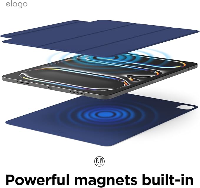 elago Magnetic Folio Case for iPad Pro 13-inch (M5 M4) | Back Plate can be Attached to Metal Materials Magnetic Back Plate Wake/Sleep Compatible with Apple Pencil 2 [Blue]