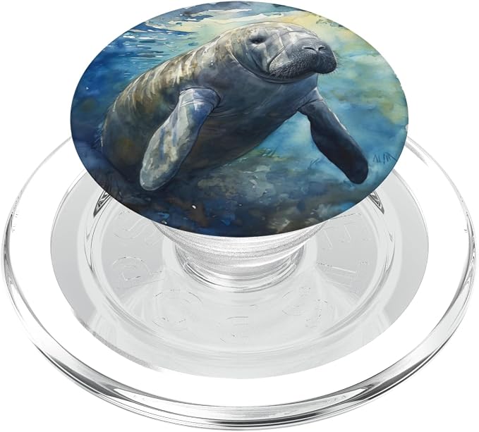 Watercolor Manatee PopSockets PopGrip for MagSafe
