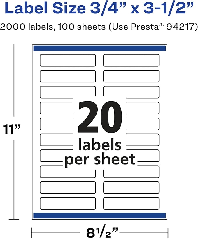 Avery Glossy White Rectangle Labels, Sure Feed Technology, 0.75" x 3.5", 2,000 Glossy White Labels, Print-to-The-Edge, Permanent Adhesive, Laser/Inkjet Printable