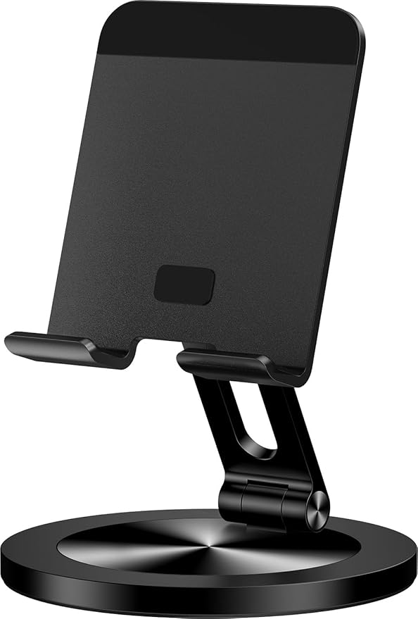 Phone Stand for Desk 360° Rotating Dual Adjustable Foldable Cell Phone Holder Heavy Solid All-Aluminum Base Anti-Slip Stable Support for Home Office Study Fits iPhone Galaxy 4-8 Phones