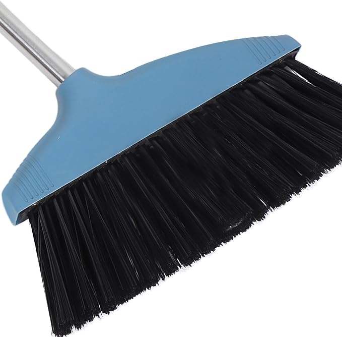 BESPORTBLE Soft Bristle Broom Dustpan Set Blue Floor Sweeping Broom Non-Stick