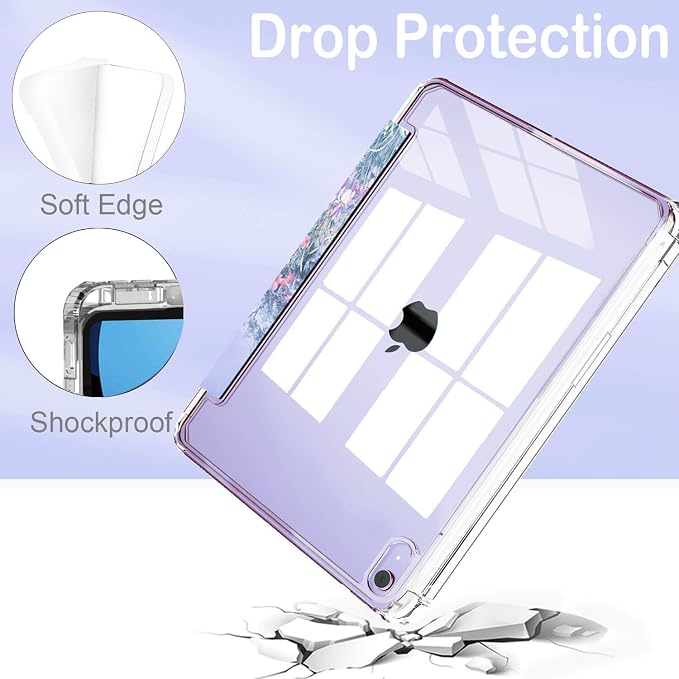 Feams Case for iPad mini 7 A17 Pro 2024/iPad Mini 6 2021 Slim Lightweight Trifold iPad mini 7 A17 Pro Case 8.3 Inch 2024 Clear Back Cover with Pencil Holder &amp Auto Sleep Blue Bow