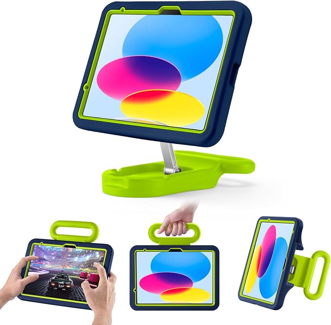 Kids Case for iPad (A16) 11th/10th Gen 10.9'' 2025/2022Adjustable Portrait/Landscape Stand/Drop Proof with HandleChild Friendly Case for iPad Air 11 (M4/M3/M2) 2026/2025/2024 (BlackBlue)