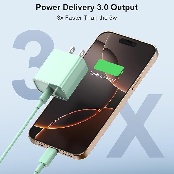 iPhone 17 16 Charger Fast Charging Extra Long 10FT USB C Charger(Black) | for iPhonesiPadsTabletsAndroid devices[ETL SAFETY CERTIFIED] 20W Type C Charger Block with Fast Charging USB C Cables