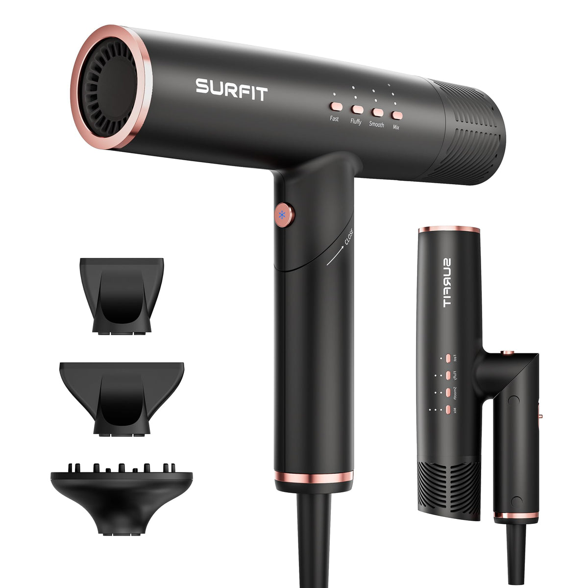 Hair Dryer, Surfit Blow Dryer with Diffuser, Professional Ionic Hair Dryers for Fast Drying, Foldable Travel Hair Dryer with 110, 000 RPM Brushless Motor for Curly Straight Hair