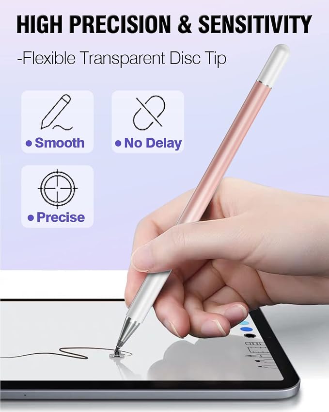 Stylus Pen for Touchscreen 2 in 1 Stylists Pens Compatible with All Touch Screens Devices Tablets iPhone iPad Android Computer Laptop Fine Disc Tip Drawing Styluses [8 Pack]