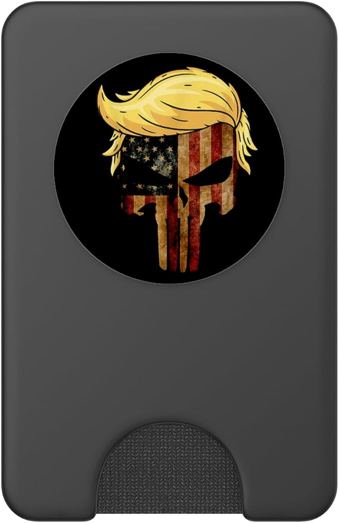 Skull with iconic Trump Hair president Flag America Tshirt PopSockets Adhesive PopGrip