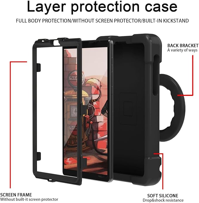 AKABEILA Compatible with Amazon Fire HD 8 2020/2022 Tablet Case，Rugged Kids Case with Stand Lightweight Shockproof Kids Friendly Tablet Cover Black