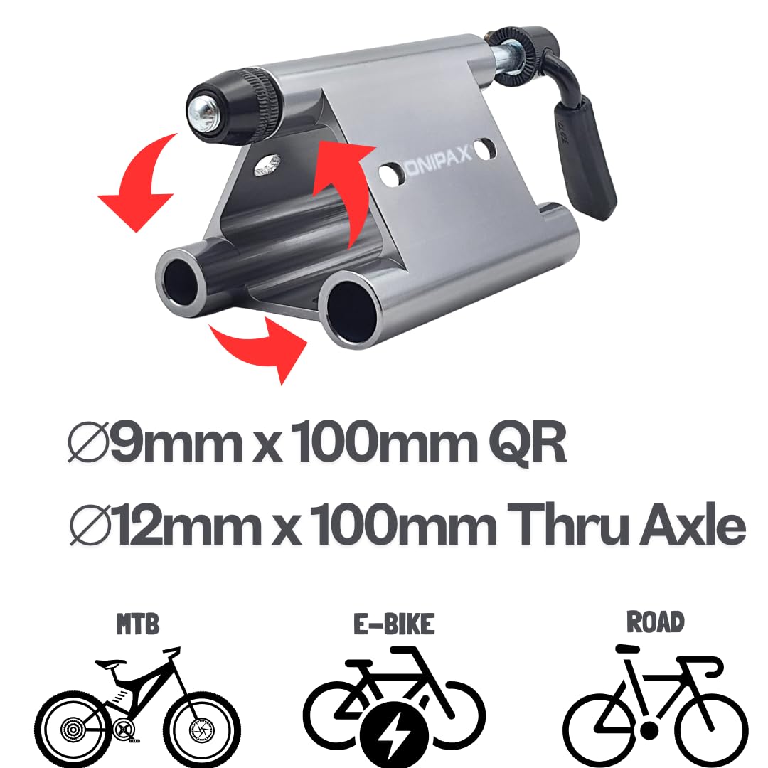 ONIPAX Bike Fork Mount Truck Bed & Van Rack for 9mm QR, 12x100mm, 15x100mm Thru-Axle Heavy Duty Aluminum Bicycle Carrier with 9mm Quick Release Skewer