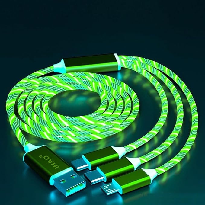 IHAO Multi Ports Charger Cable 3 Combinations in One Cable USB A to USB C/Micro USB PD Fast Charging Cord Lighted Up LED Flowing Compatible with Almost All Kinds of Electric Device-39Inches Blue