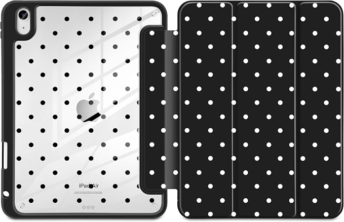MecBevia Case for iPad Air 11-inch M4 2026 / M3 2025 / M2 2024 | Built-in Pencil Holder Shockproof Clear Hard Back Trifold Stand Auto Wake/Sleep Blue Bow
