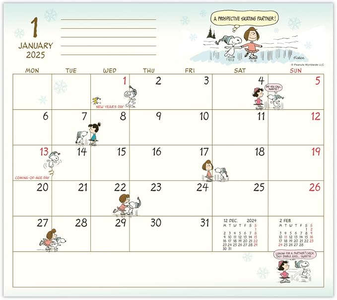 Nippon Hallmark Snoopy 2025 Slim Monthly Peanuts 834-999 (Begins October 2024)