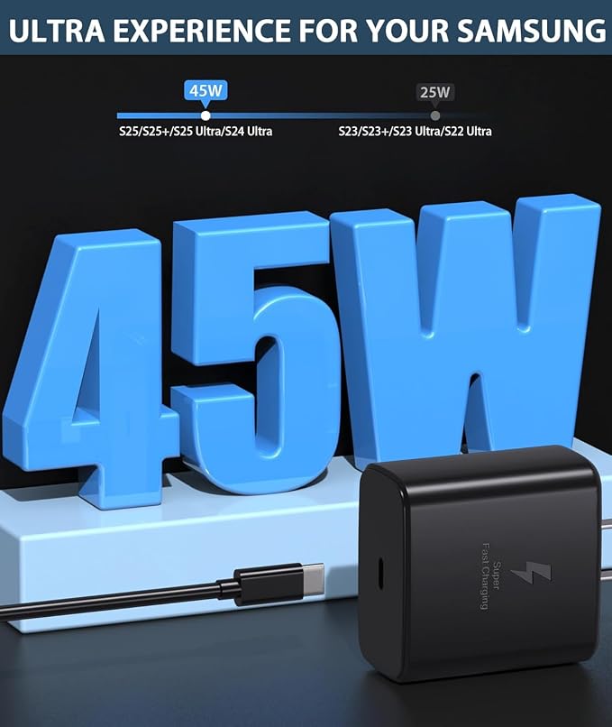 SZGUDULO 45W Super Fast Charger 10FT USB C Fast Charging for Samsung Galaxy-Black
