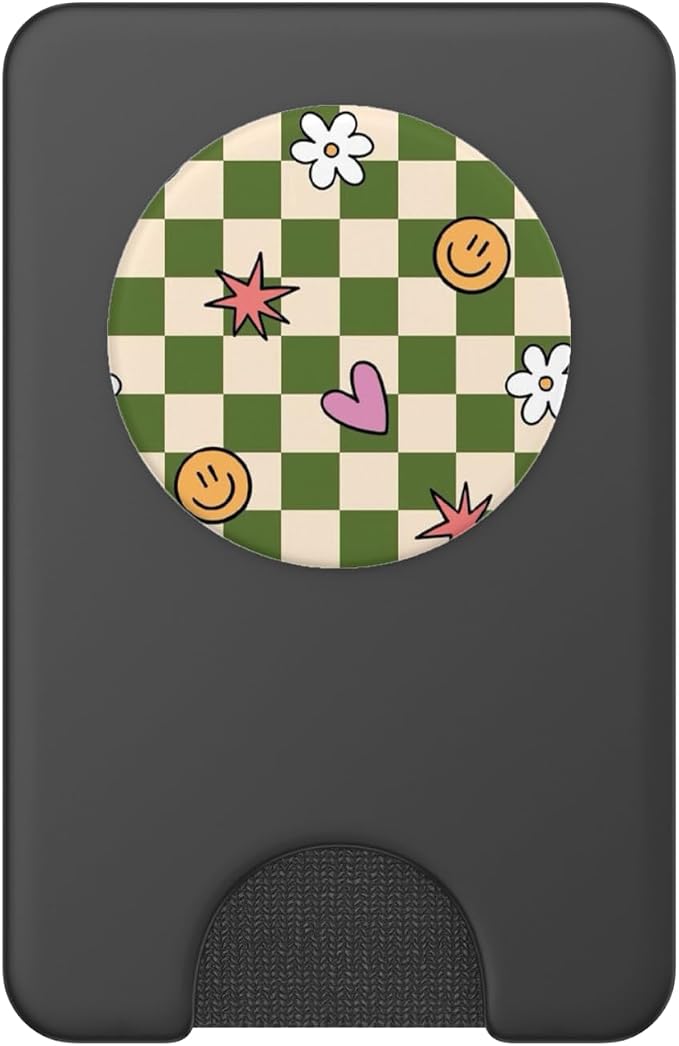 Green Checker Cute Doodle Pattern PopSockets Adhesive PopGrip