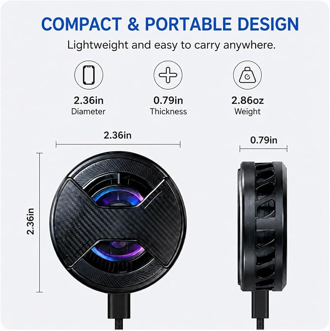 Magnetic Phone Cooler with 15w Fast Wireless Phone Charger Funtion | RGB LED