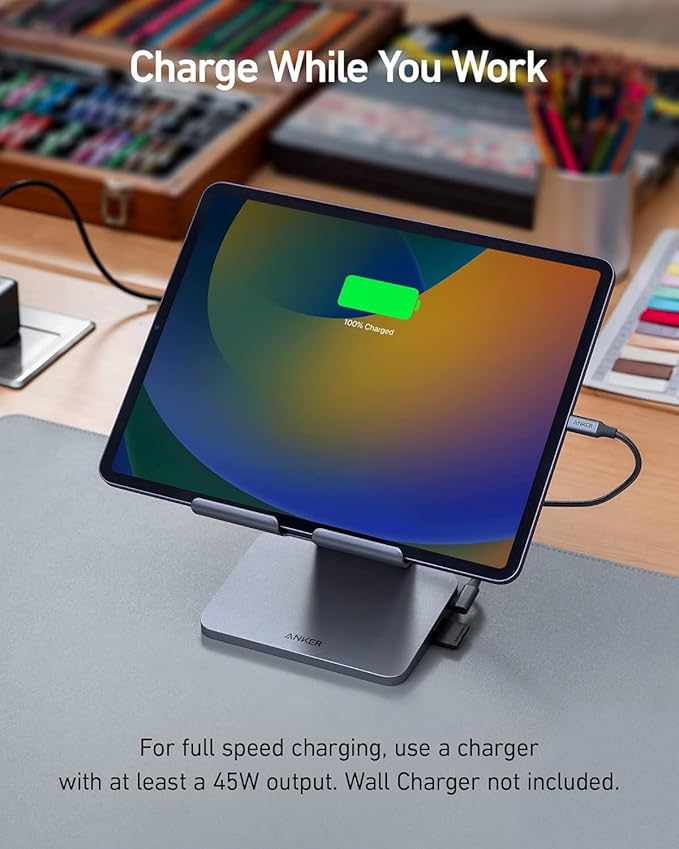 Anker USB C Hub for iPad, 551 USBC Hub (8-in-1), with Foldable Tablet Stand, 4K HDMI, 2 USB-A Data Ports, for iPad Pro 5th Gen/Air 5th Gen/Mini 6th and Later (Silver)