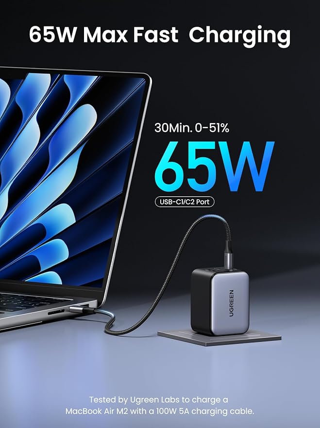UGREEN Nexode X 65W GaN USB C Wall Charger 3-Port PPS Ultra Compact Foldable Fast Charger for MacBook Pro/Air iPhone 17/16/15 Series Galaxy S25/S24 Pixel 10/9 iPad Pro Steam Deck