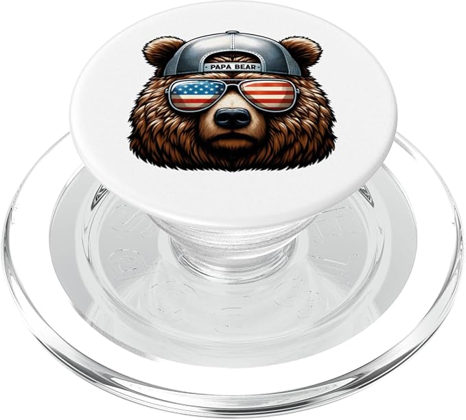 Papa Bear Face Sunglases 4th Of July Grizzly Daddy Bear PopSockets Standard PopGrip