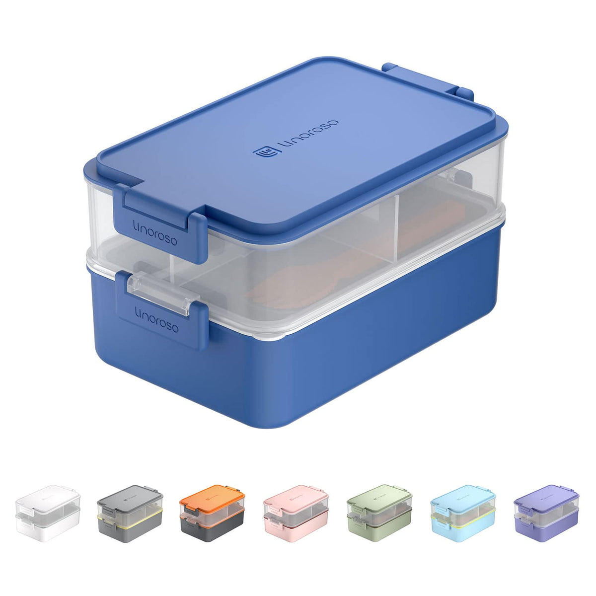 linoroso Stackable 2-Tier Adult Bento Box, 4 Compartments - Pale Mint