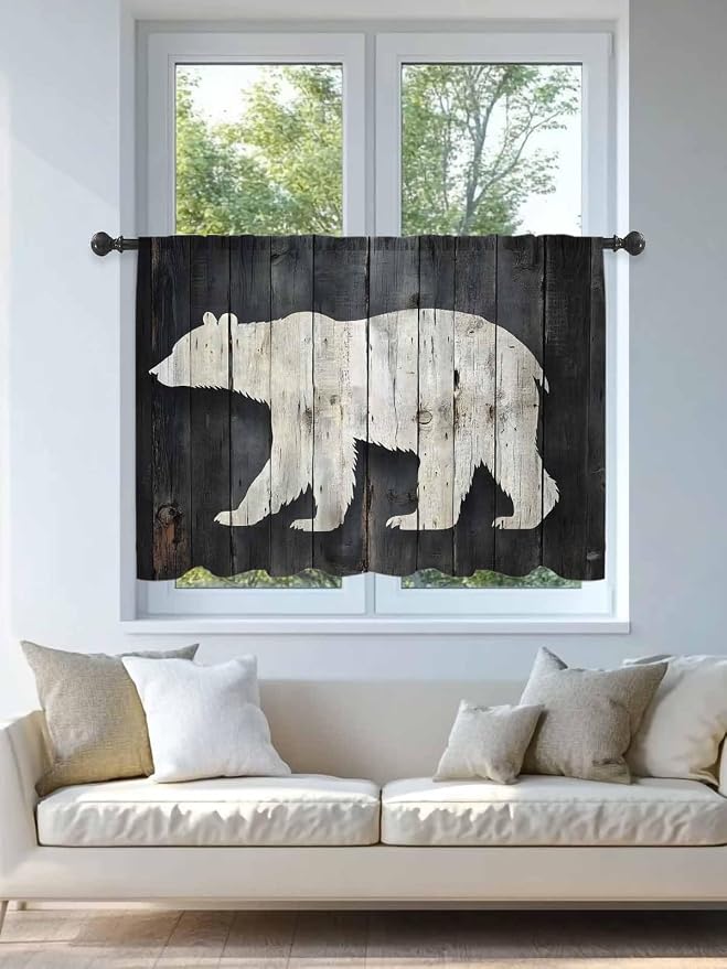 Sheer Curtains 54 Inch Length, Rustic Counrty Vintage Wood Grain Privacy Voile