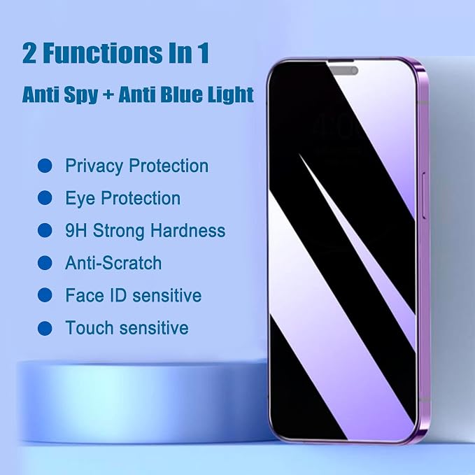 2 Pack Compatible with iPhone 12 Pro Max Privacy Screen Protector Anti-Spy Anti-Blue Light Eye Protection Tempered Glass Film Scratch Resistant Full Coverage Case Friendly