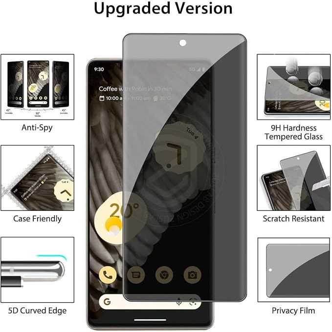 3 Pack Privacy Screen Protector for Google Pixel 4 9H Hardness [Anti-Scratch] Full Coverage Anti-Spy Tempered Glass Film for Google Pixel 4 [Don’t Support Fingerprint Unlock] | 9H Hardness Anti-Spy T