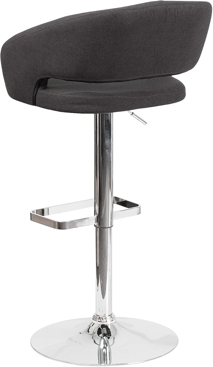 Flash Furniture Erik Comfortable & Stylish Contemporary Barstool with Rounded Mid-Back and Foot Rest, Adjustable Height - Charcoal Fabric with Chrome Base