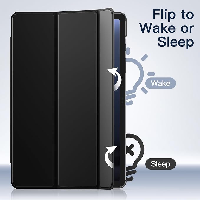 JETech Case for Samsung Galaxy Tab S9 FE Plus Black | Cover Slim Translucent Back Tri-Fold Stand Support S Pen Charging Auto Wake/Sleep Lightweight Shockproof Protection