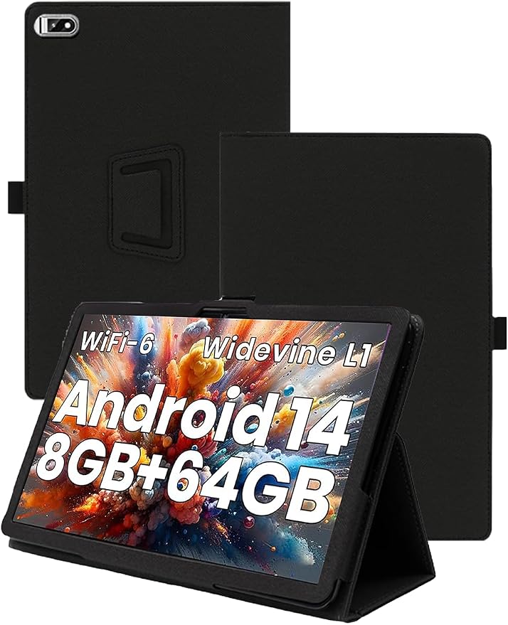Case for TPZ T10B Android 14 Octa-Core Tablet 10.1 Inch 2024 Upgraded VersionWUNIAK Premium Leather Business Folio Stand Cover with Hand Strap for TabletBlack.