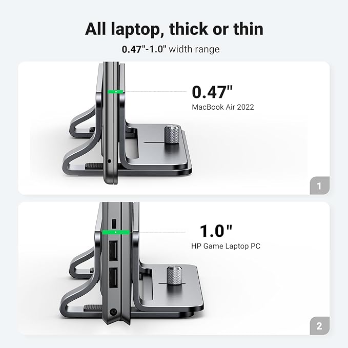 UGREEN Vertical Laptop Stand Holder for Desk Compatible with MacBook Pro, MacBook Air Stand Vertical Aluminum Adjustable for Up to 17.3 Inch Gaming Laptop, Gray