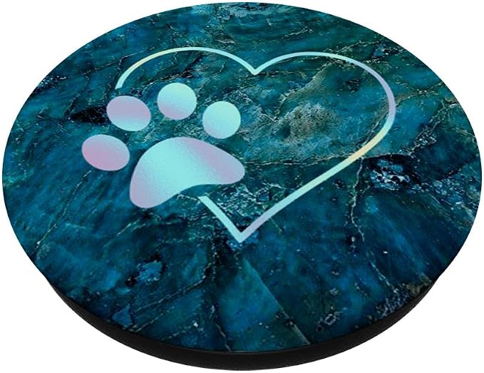 Rainbow Paw Print Heart Dog Cat Blue PopSockets Adhesive PopGrip