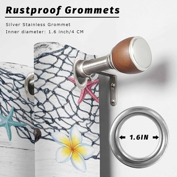 Ocean Gnome Outdoor Curtains for Patio Summer Marine Plumeria Shell Wooden