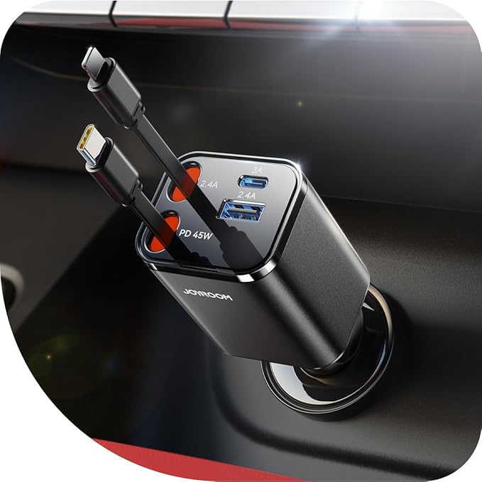 [2025 Ultra-Compact] 84W Retractable Car Charger, [Upgrade PD 45W] Car Charger USB C for iPhone 16 Pro Fast Charging, Car Accessories, Travel Essentials Gifts for Women Men, for iPhone 16 15 14 13 12