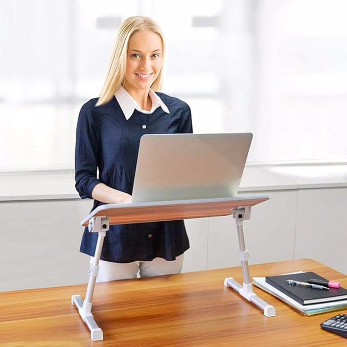 Amazon Basics Portable Foldable Adjustable Laptop Stand Tray Table Lap Desk for Bed and Couch, Fits up to 17-Inch Laptop, 13"x24", Cream