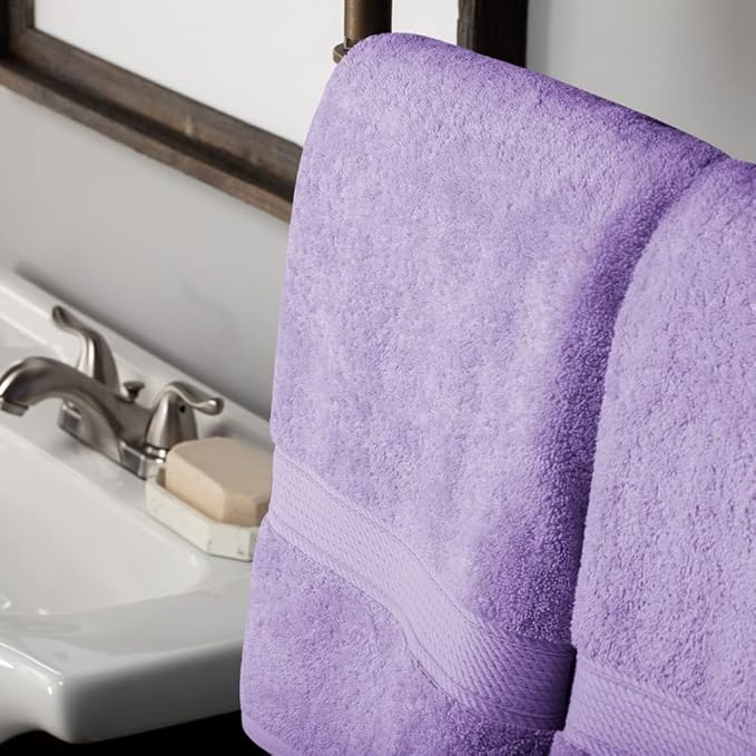 Superior Egyptian Cotton Pile Bath Towel Set of 2, Ultra Soft Luxury Towels, Thick Plush Essentials, Absorbent Heavyweight, Guest Bath, Hotel, Spa, Home Bathroom, Shower Basics, Purple