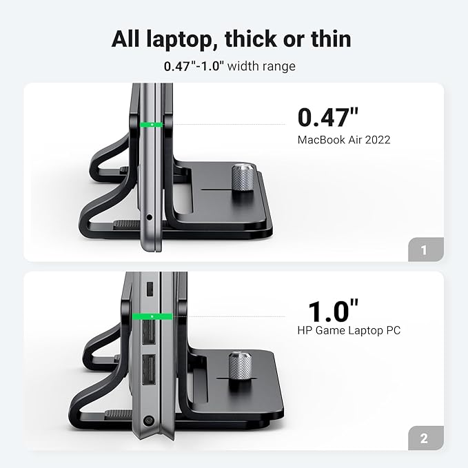 UGREEN Vertical Laptop Stand Holder for Desk Compatible with MacBook Pro, MacBook Air Stand Vertical Aluminum Adjustable for Up to 17.3 Inch Gaming Laptop, Black