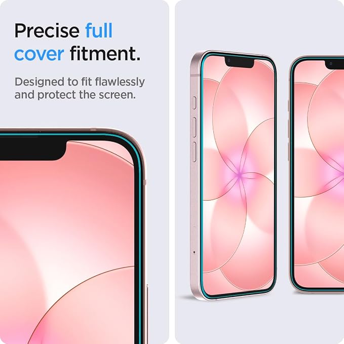 Spigen GlasTR EZ FIT Screen Protector for iPhone 17e 16e 14 13 Pro 13 | 9H+ tempered glass Sensor Protection Scratch resistant auto-align tray 100% clarity Original touch Case-friendly 2Pac