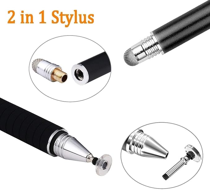 Capacitive Stylus Pen 2-in-1 Disc &amp Fiber Tip High Sensitivity &amp Precision Compatible with Switch iPad Samsung A8/A9/A11 Tablet &amp Other Android Tablets Black (Pack of 3)