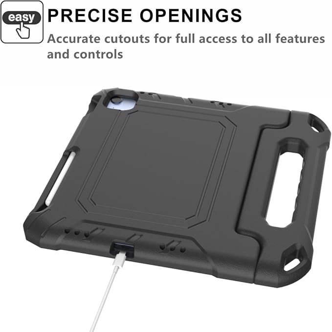 Kids Case for New iPad (A16) 11th Generation 11 inch 2025 iPad 10th Generation 10.9 2022 - Shockproof Handle Bumper Stand Cover with Built-in Screen Protector &amp Pencil Holder Tablet Case (Black)
