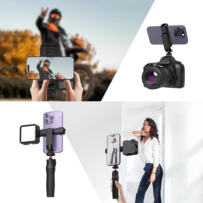 Flexible Phone Tripod Mount Adapter, Universal Smartphone Mount Adapter, Camera Cold/Hot Shoe Phone Tripod Holder for iPhone 17/16/15/14, Samsung Pixel Canon Nikon DSLR and More Cameras