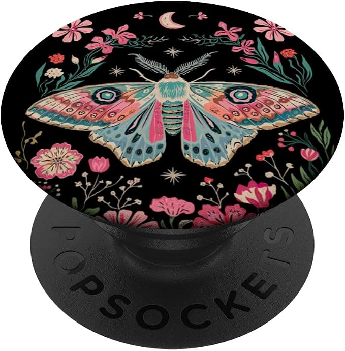 Aesthetic Pink Blue Luna Moth Butterfly Flower Witchy Moon PopSockets Adhesive PopGrip