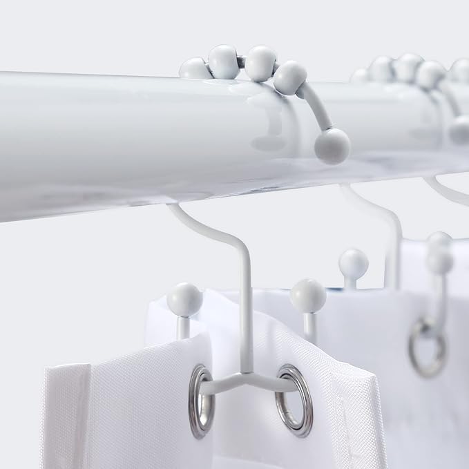 Shower Curtain Hooks, Goowin Shower Curtain Rings, Stainless Steel Shower Curtain Hooks Rust Proof Free Sliding Double Shower Hooks for Curtain, Shower Curtains & Liners (White)